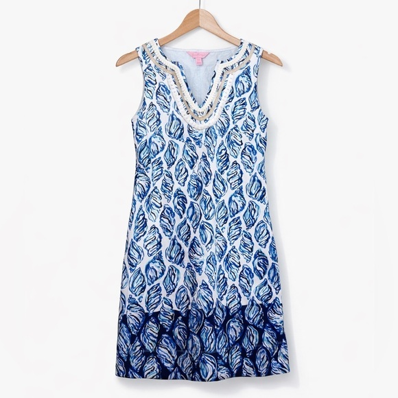 Lilly Pulitzer Dresses & Skirts - Lilly Pulitzer | Harper Blue White Conch Shell Pattern Tropical Shift Dress XXS